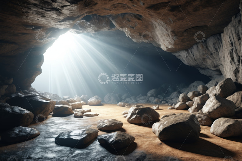 高清大图下载【趣麦麦图】洞穴内部阳光穿透岩石景象