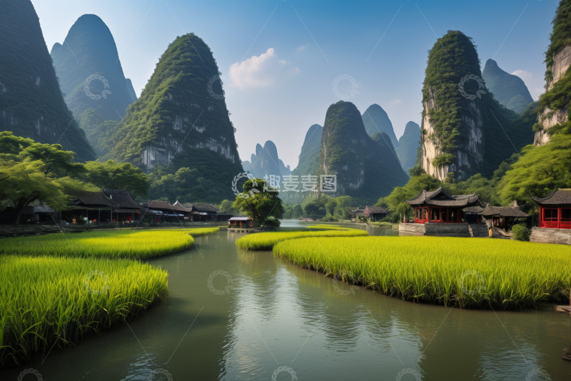 高清大图下载【趣麦麦图】广西漓江田园山水风光