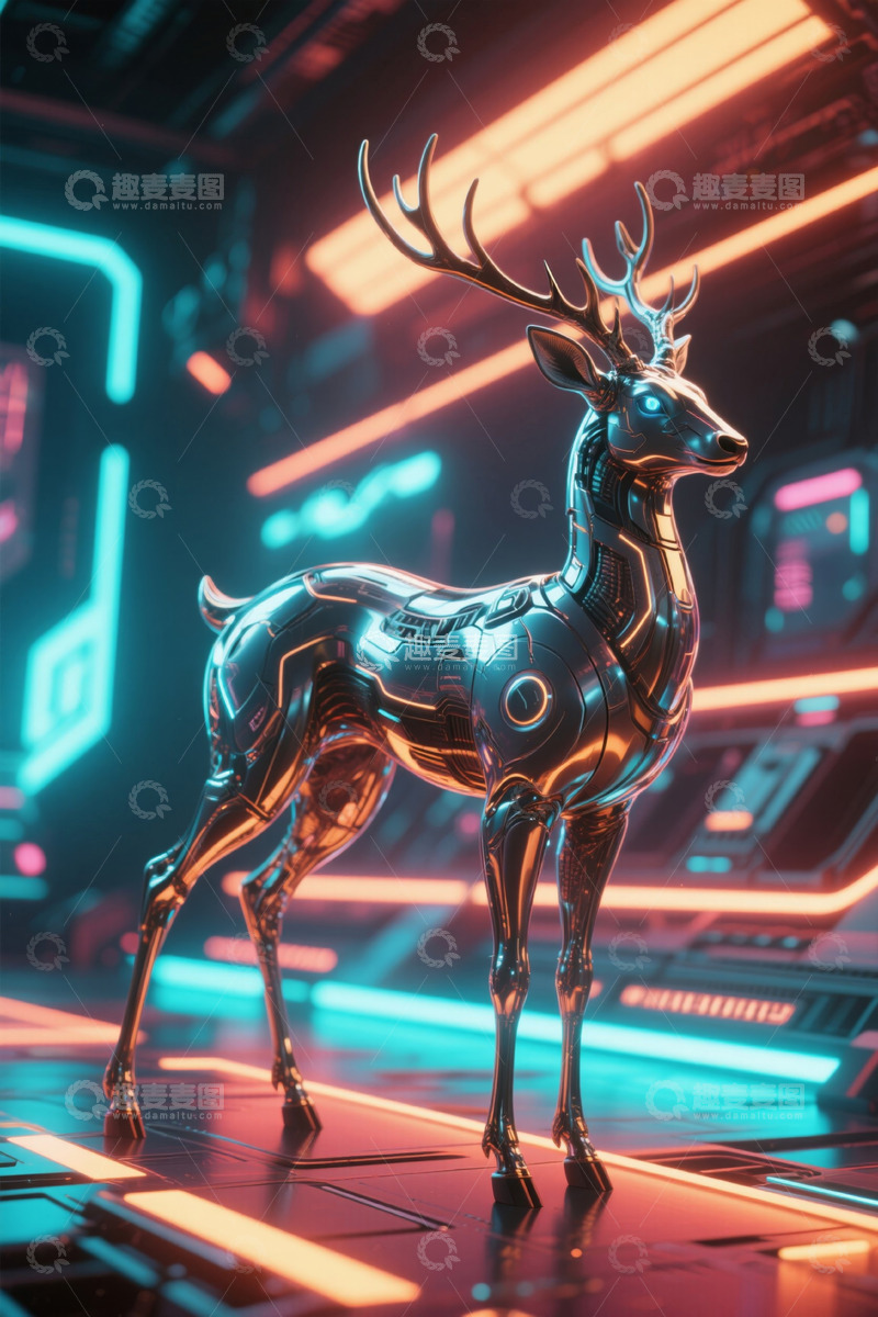 高清大图下载【趣麦麦图】未来科技风机械鹿