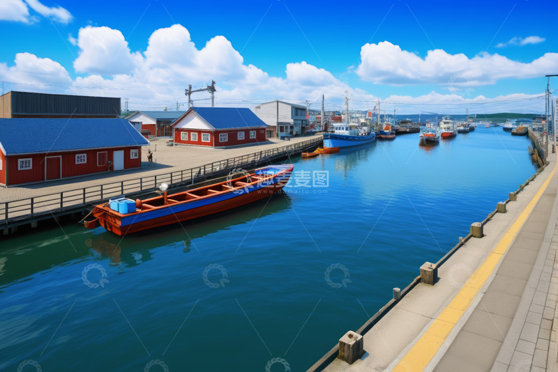 高清大图下载【趣麦麦图】港口停泊的船只与沿岸建筑