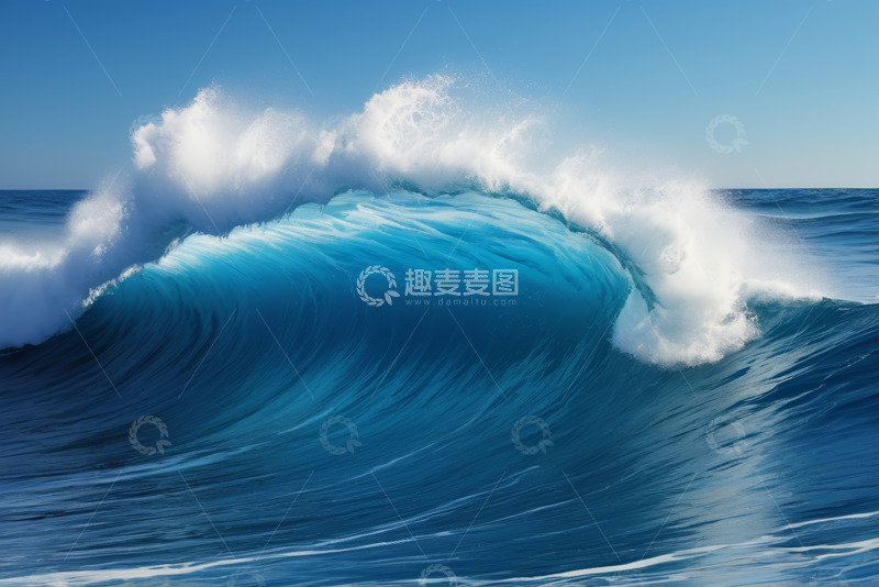 高清大图下载【趣麦麦图】蓝色海洋中的巨大浪花