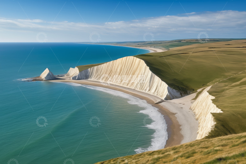 高清大图下载【趣麦麦图】海岸边白色悬崖与蓝色海洋景观