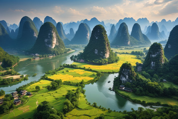 桂林山水田园风光全景