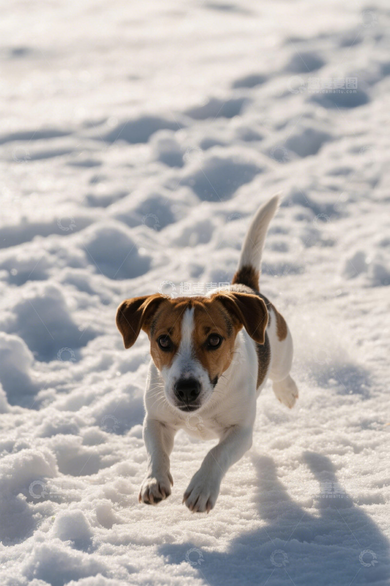 高清大图下载【趣麦麦图】雪地上奔跑的小狗