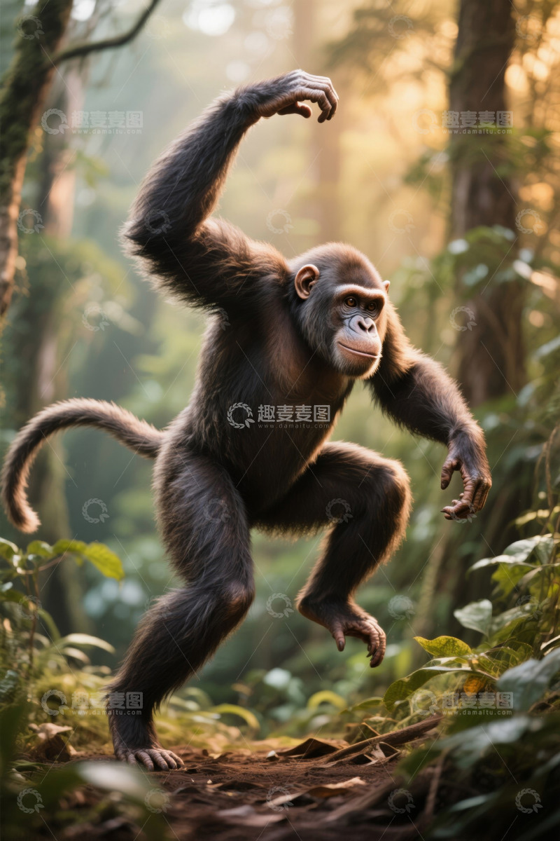 高清大图下载【趣麦麦图】森林中起舞的黑猩猩