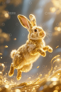 金色兔子跃起素材