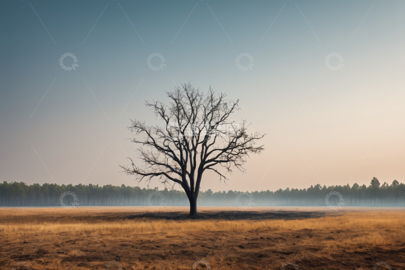 高清大图下载【趣麦麦图】旷野中孤独的树木景观