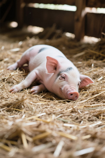 小猪躺卧在干草上