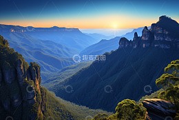 澳大利亚山景日落全景