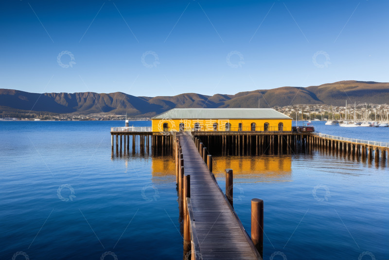 高清大图下载【趣麦麦图】水边黄色建筑码头风景