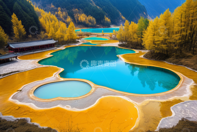 高清大图下载【趣麦麦图】山间五彩池自然风光