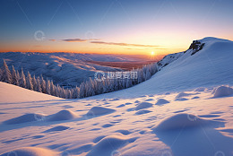 雪山森林日落自然风光