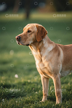 草地上站立的黄色拉布拉多犬