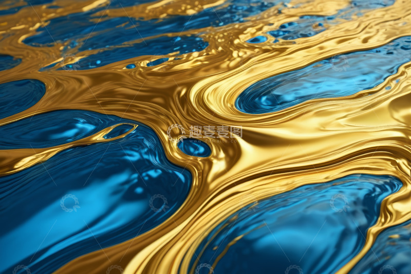高清大图下载【趣麦麦图】蓝金色液体纹理艺术背景