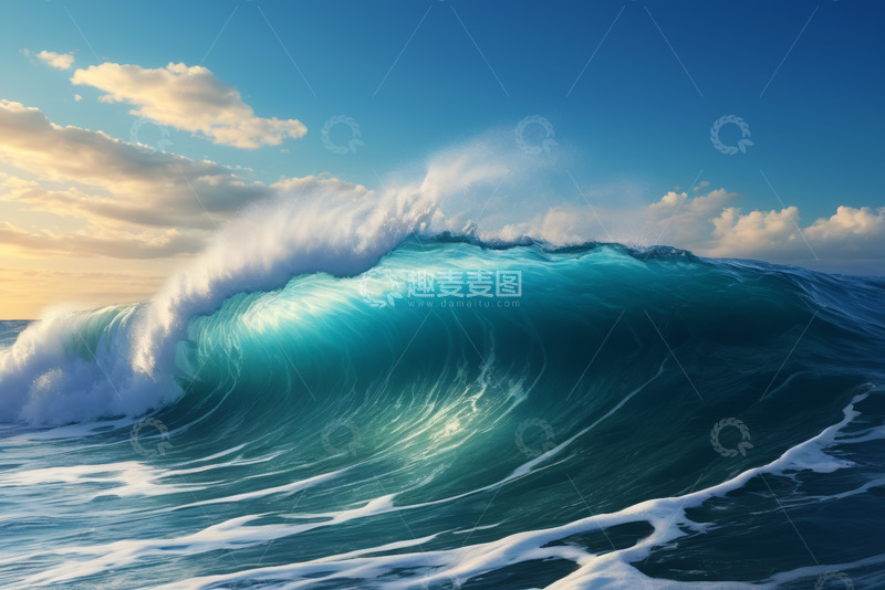 高清大图下载【趣麦麦图】蓝色海洋翻涌的巨大海浪