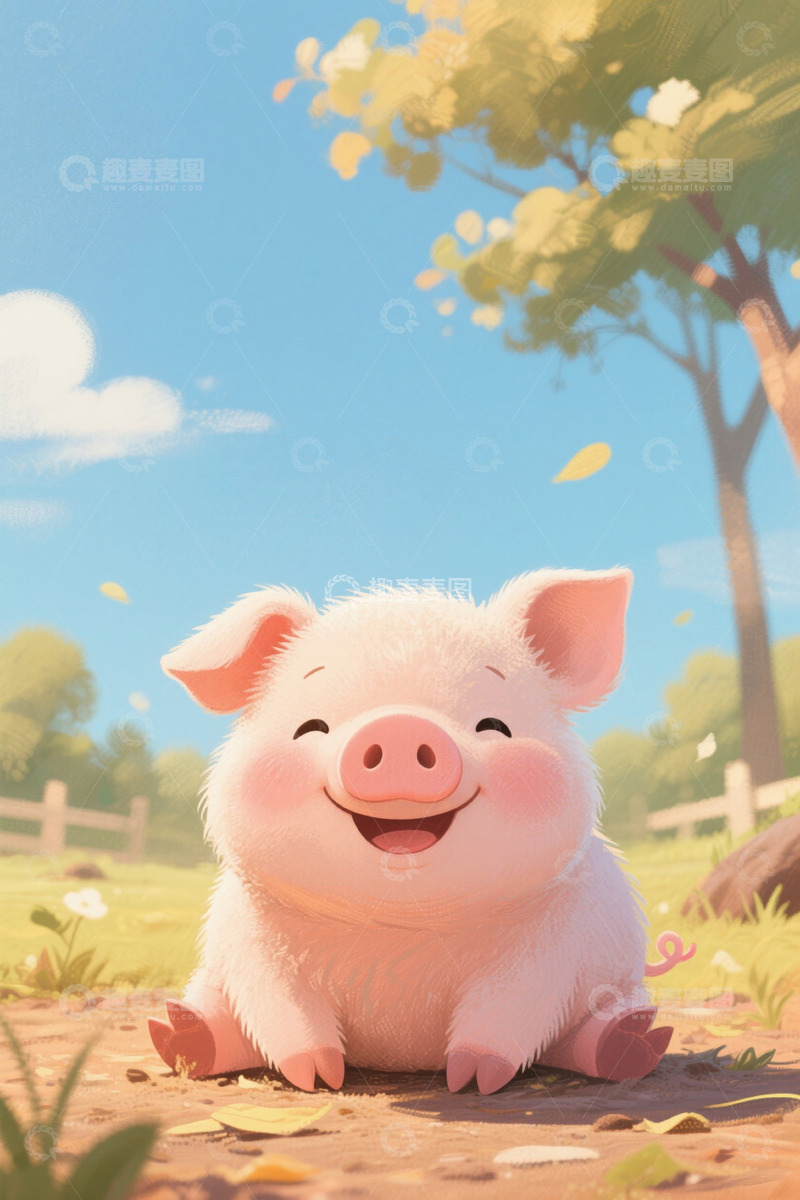高清大图下载【趣麦麦图】户外可爱小猪开心坐着