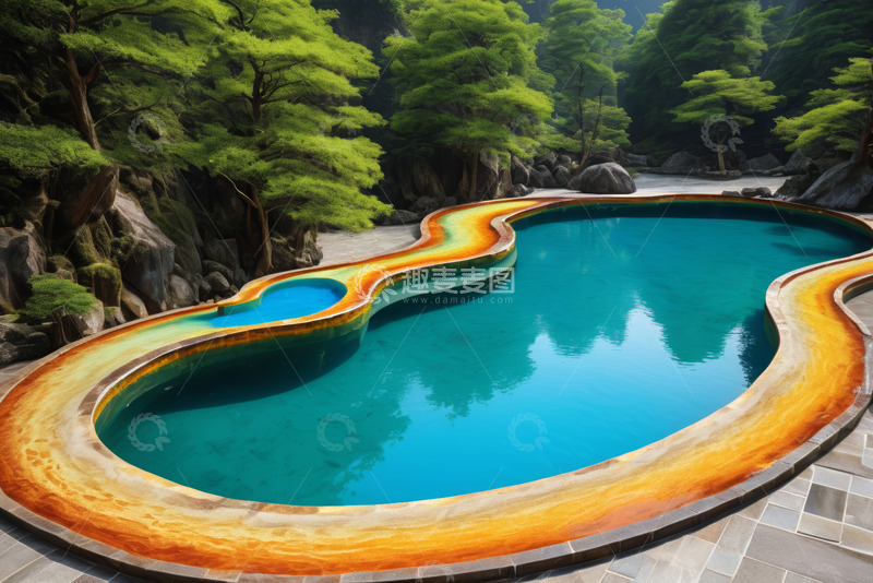 高清大图下载【趣麦麦图】山林间彩色边缘的游泳池