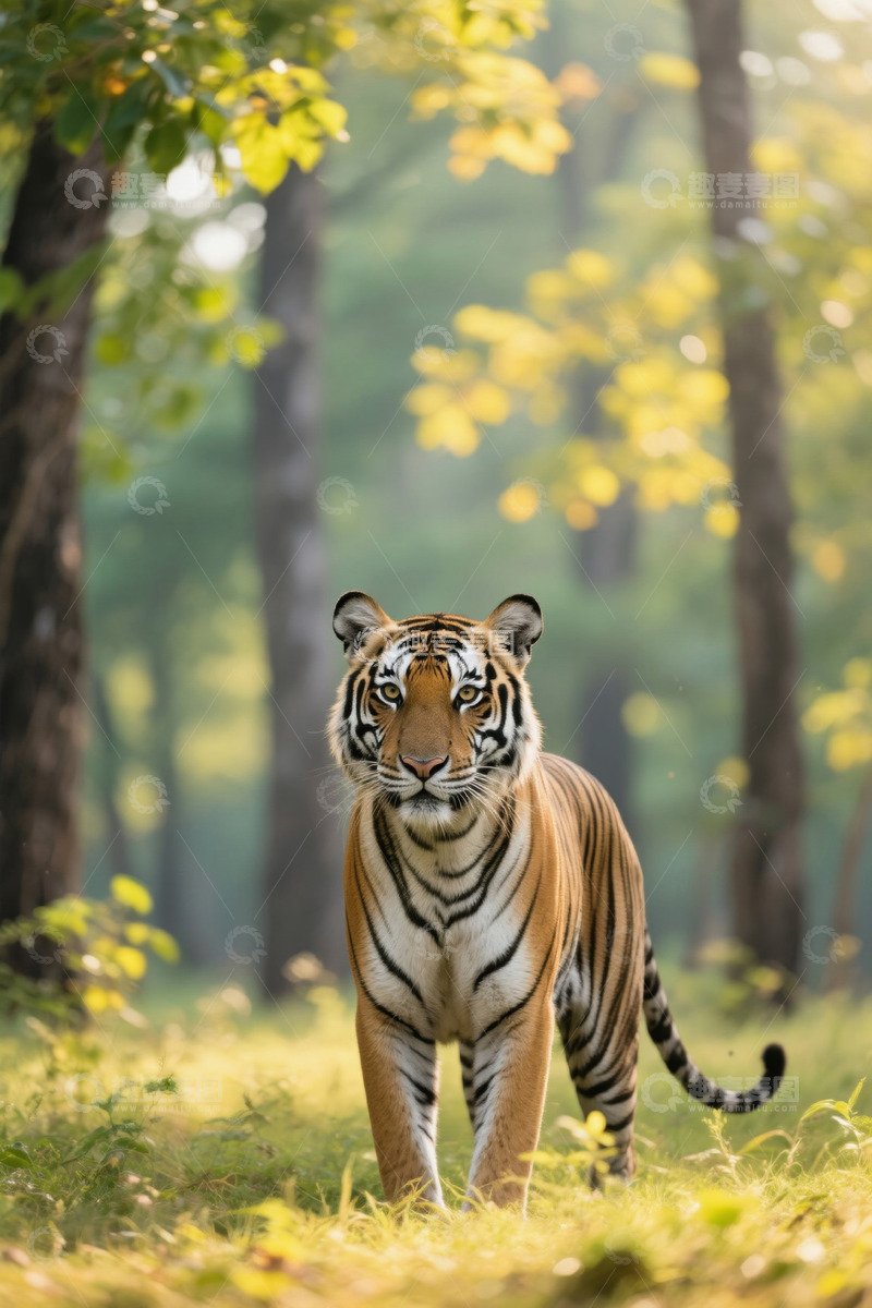 高清大图下载【趣麦麦图】森林中行走的老虎