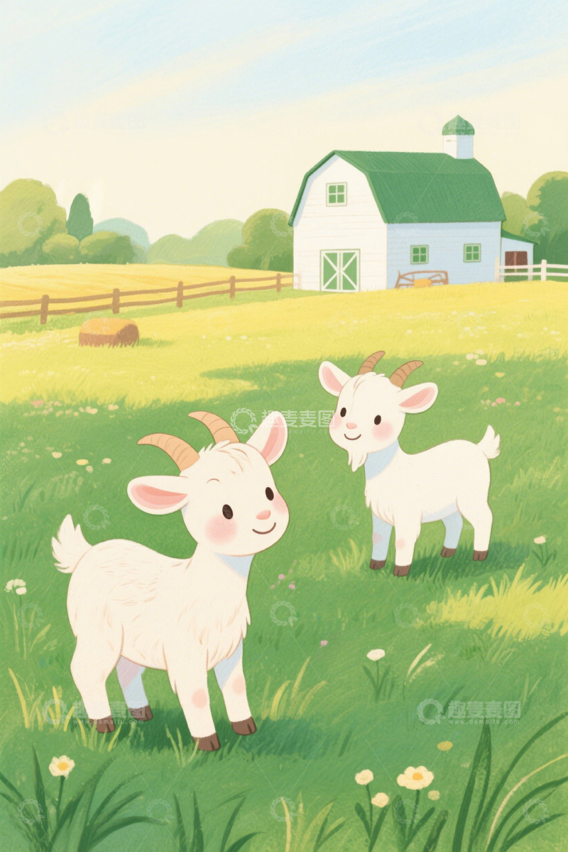 高清大图下载【趣麦麦图】农场草地两只山羊场景