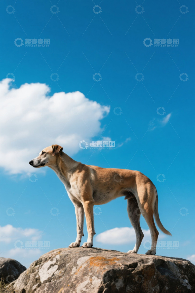 高清大图下载【趣麦麦图】岩石上站立眺望的狗