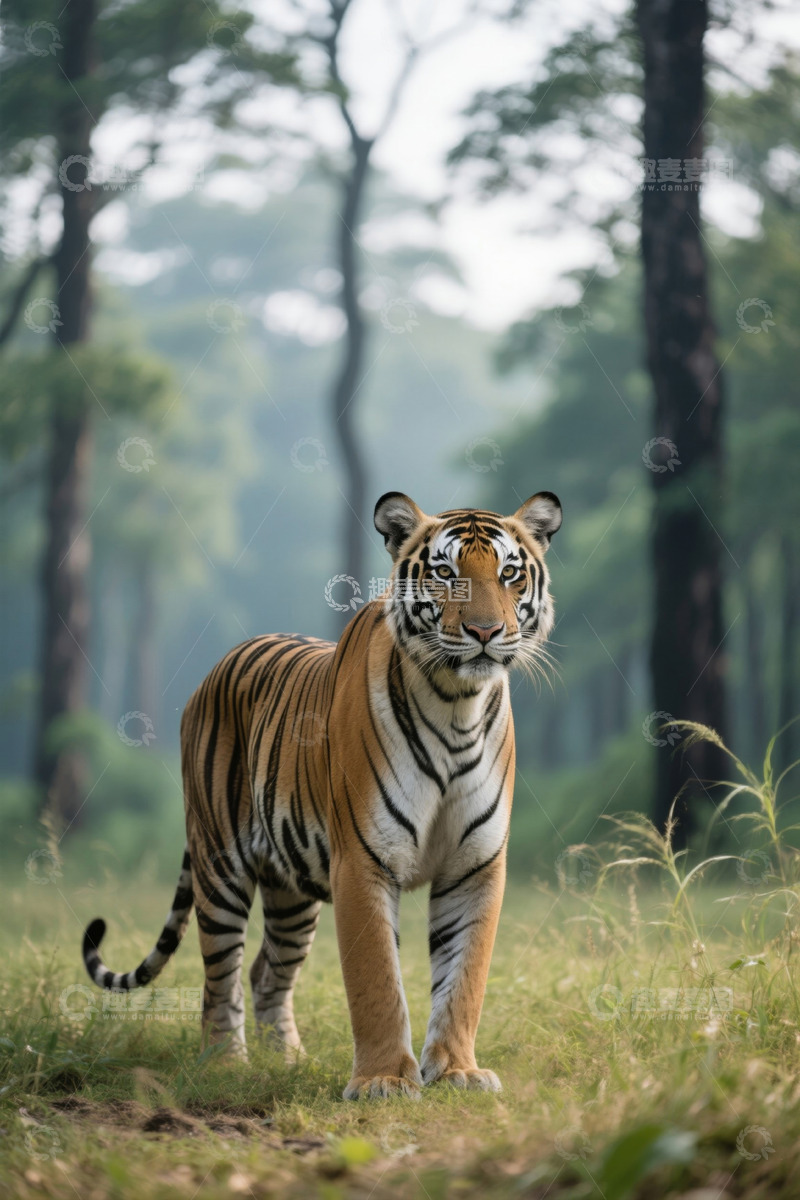 高清大图下载【趣麦麦图】森林中站立的老虎