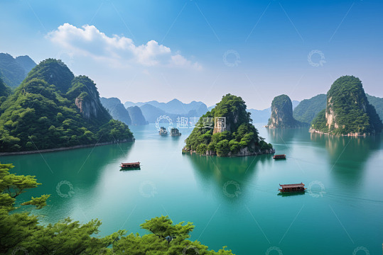 山水间的游船自然风光