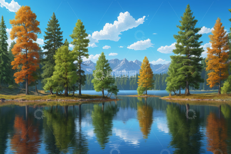 高清大图下载【趣麦麦图】湖畔森林自然风光