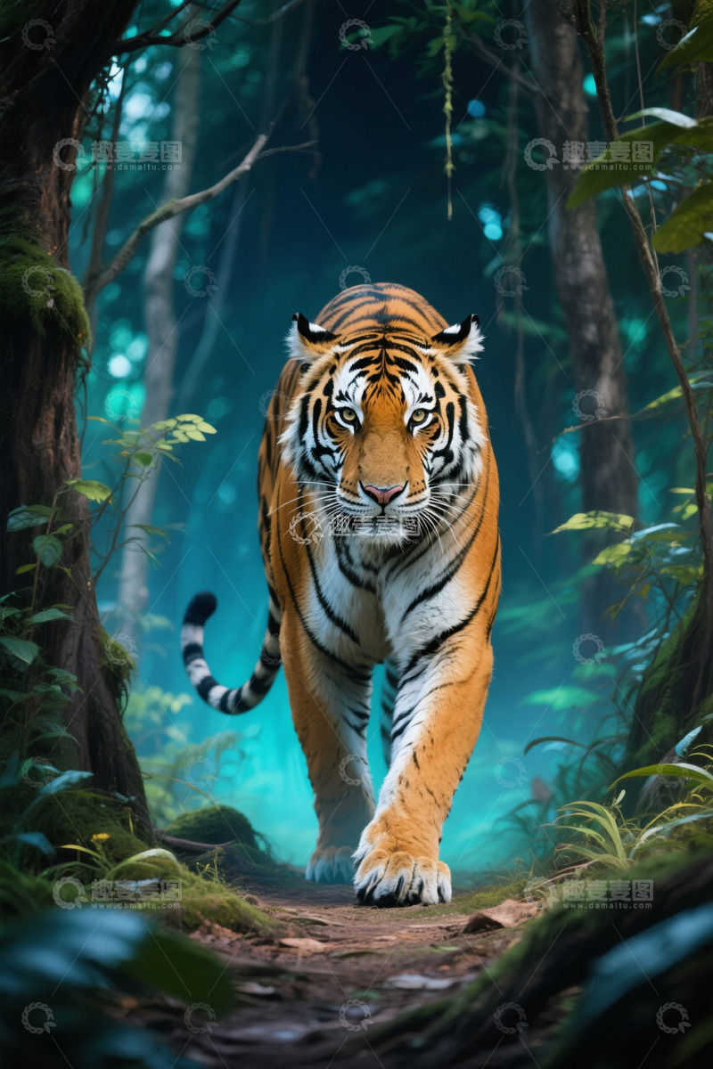 高清大图下载【趣麦麦图】森林中行走的老虎