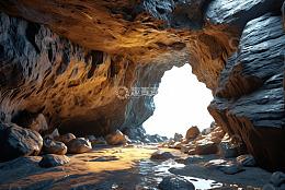 山洞内部岩石与洞口光线景象