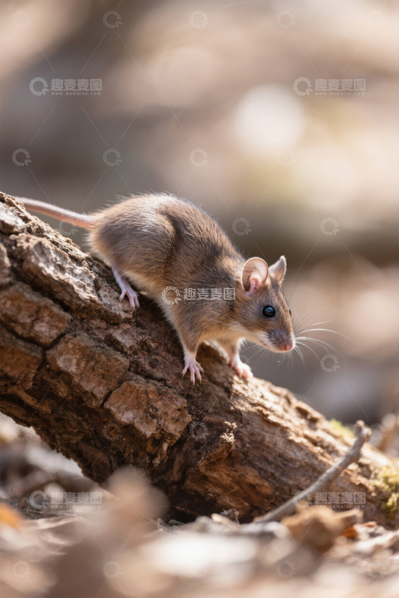 高清大图下载【趣麦麦图】树干上的老鼠特写