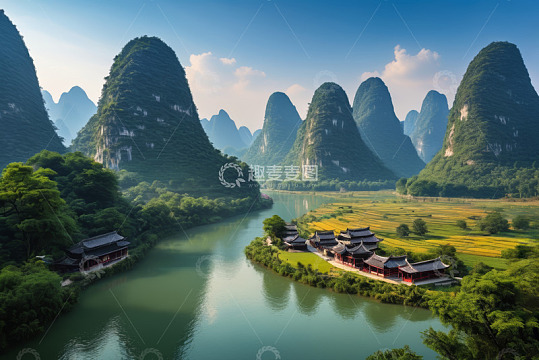 桂林漓江山水古建筑风光
