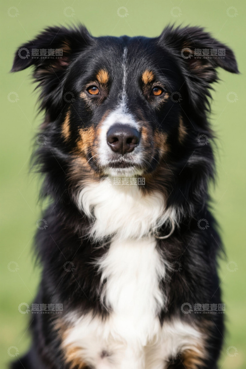 高清大图下载【趣麦麦图】黑棕白三色牧羊犬正面特写