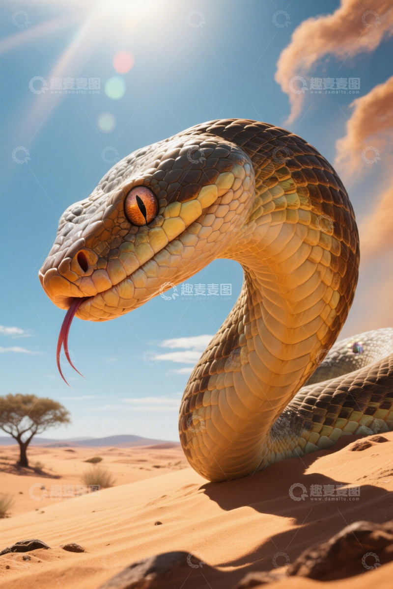 高清大图下载【趣麦麦图】沙漠中的毒蛇特写