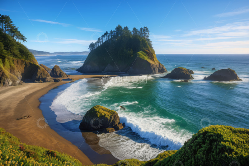 高清大图下载【趣麦麦图】海岸沙滩与海中岩石景观