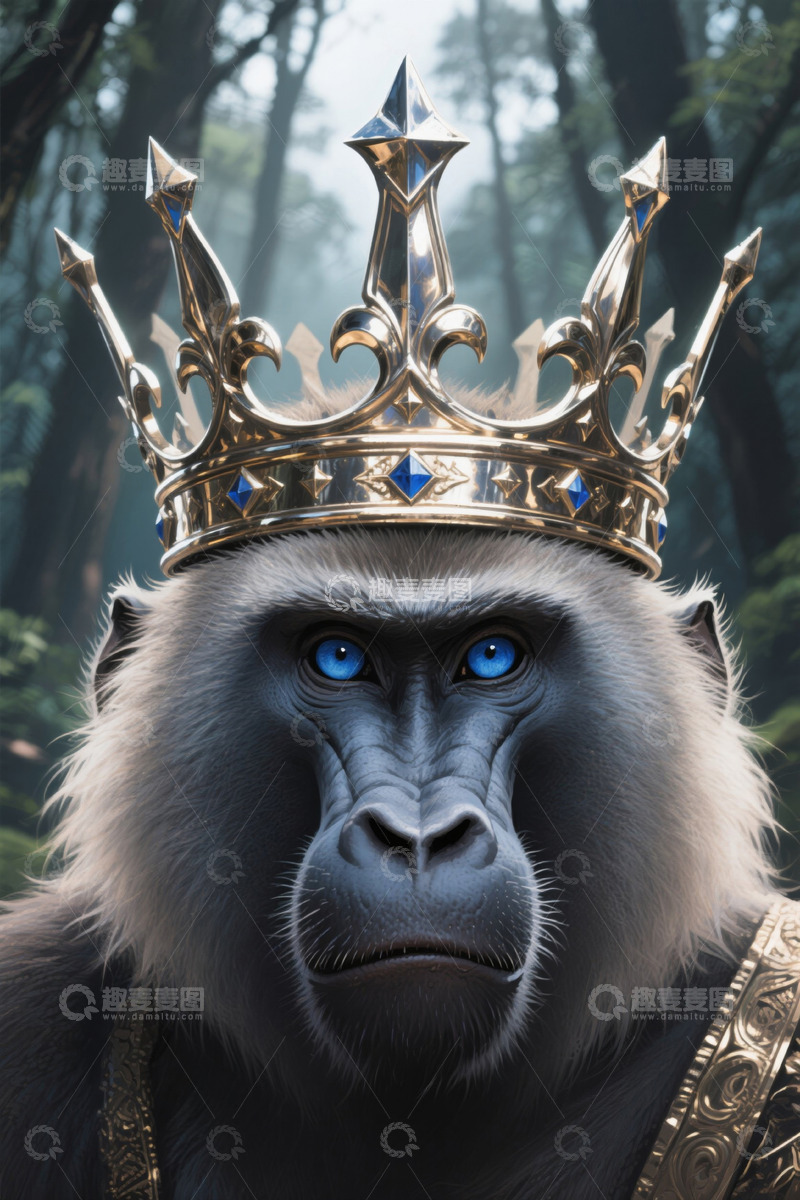 高清大图下载【趣麦麦图】戴皇冠的猴子王者形象