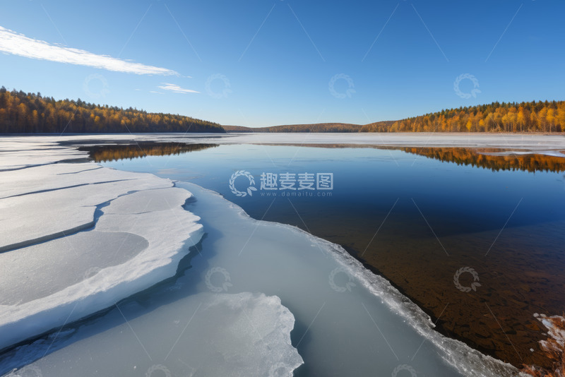 高清大图下载【趣麦麦图】秋季湖边结冰自然景观