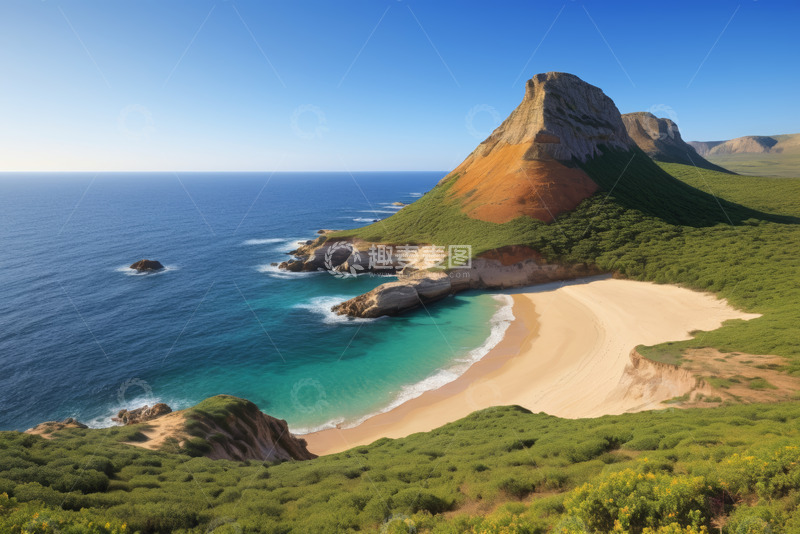 高清大图下载【趣麦麦图】海岸边的山丘与沙滩风景
