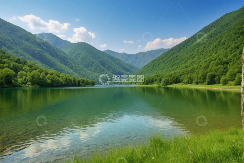 高清大图下载【趣麦麦图】青山环绕的宁静湖泊