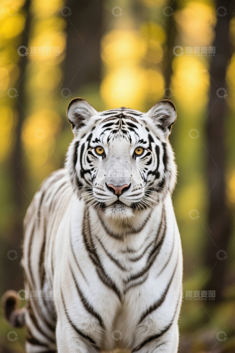 高清大图下载【趣麦麦图】森林中站立的白虎特写