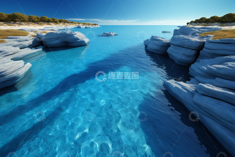 高清大图下载【趣麦麦图】海岸边清澈海水与岩石景观