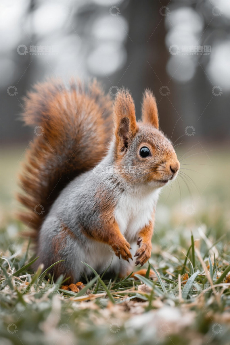 高清大图下载【趣麦麦图】草地上站立的松鼠特写