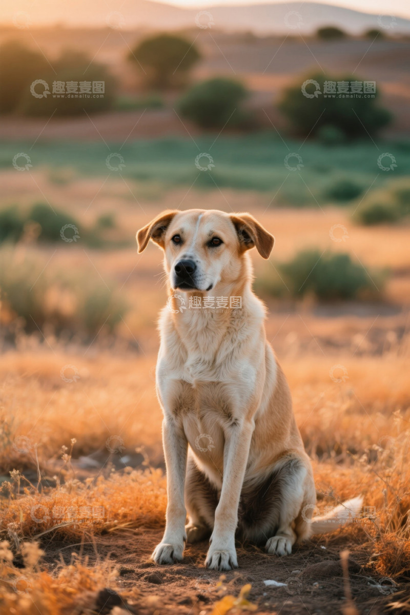 高清大图下载【趣麦麦图】户外田野中静坐的狗