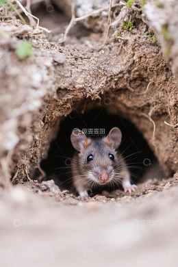 洞口探头而出的老鼠