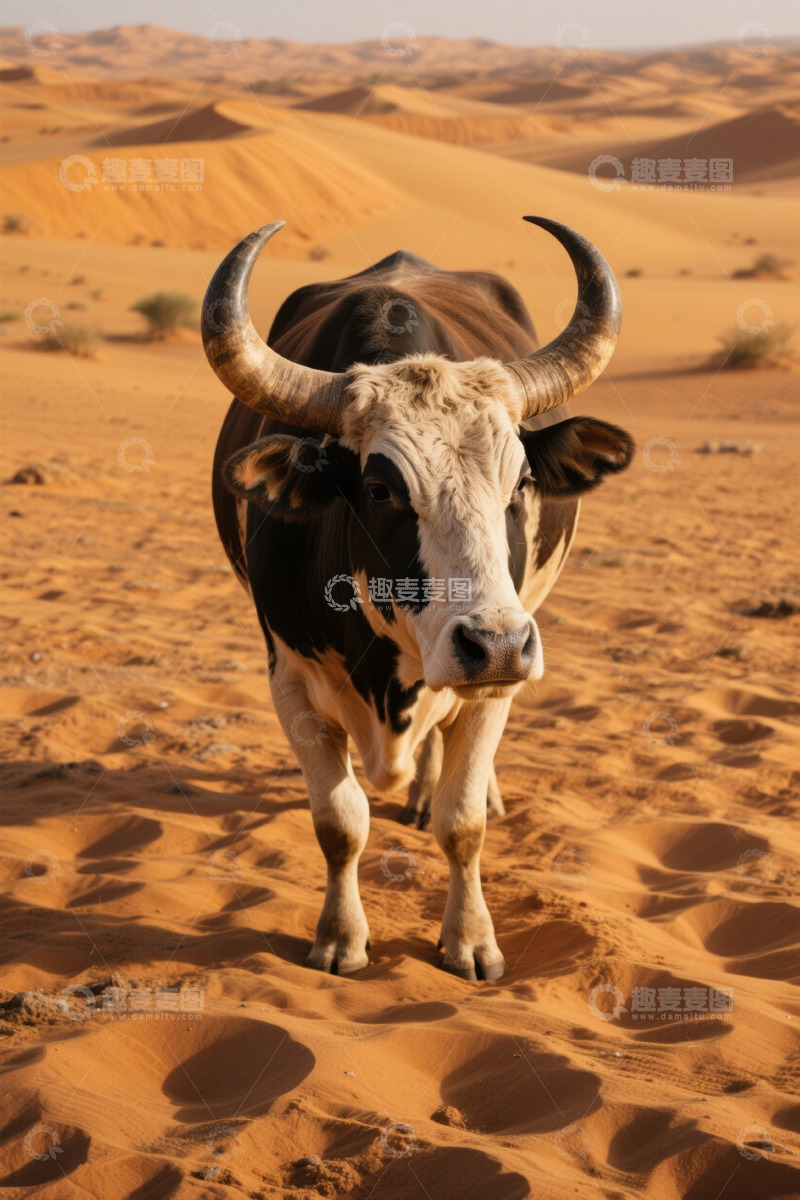 高清大图下载【趣麦麦图】沙漠中的牛特写