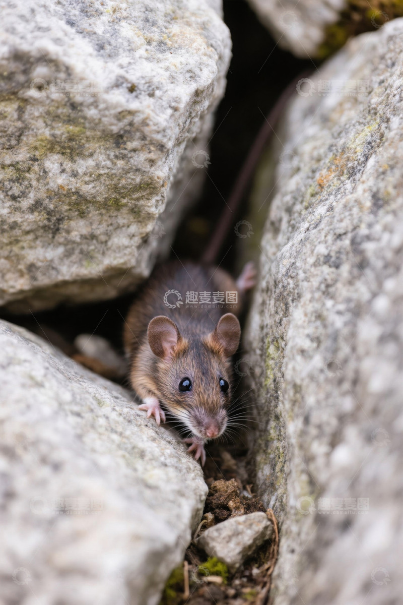 高清大图下载【趣麦麦图】岩石缝隙中的老鼠特写