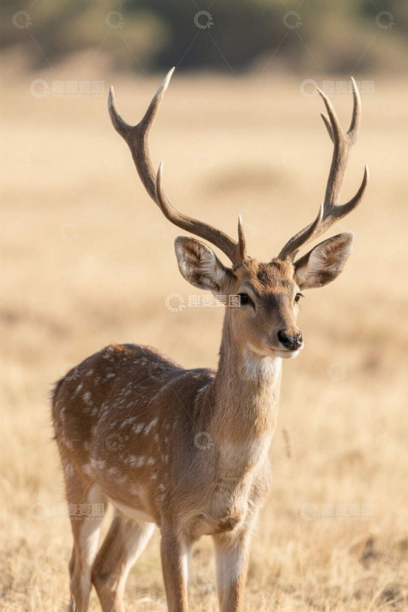 高清大图下载【趣麦麦图】野外站立的带角梅花鹿