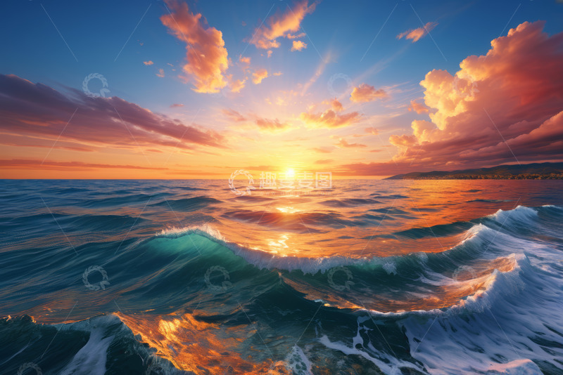 高清大图下载【趣麦麦图】海上日落自然风光美景