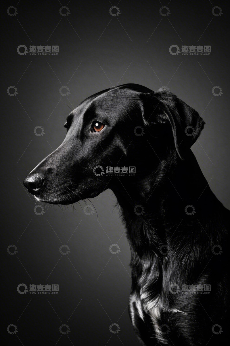 高清大图下载【趣麦麦图】黑色犬类侧面肖像