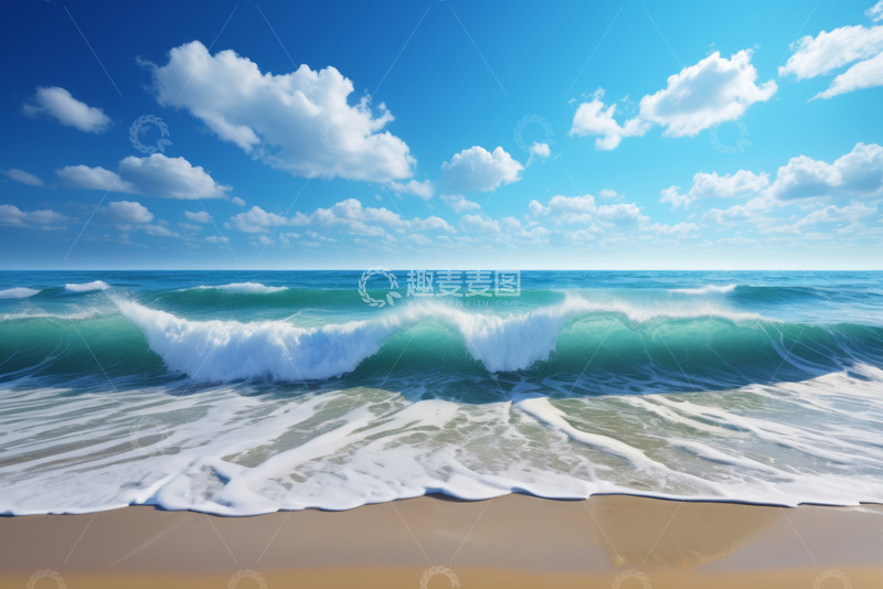 高清大图下载【趣麦麦图】海滩海浪与蓝天白云景观