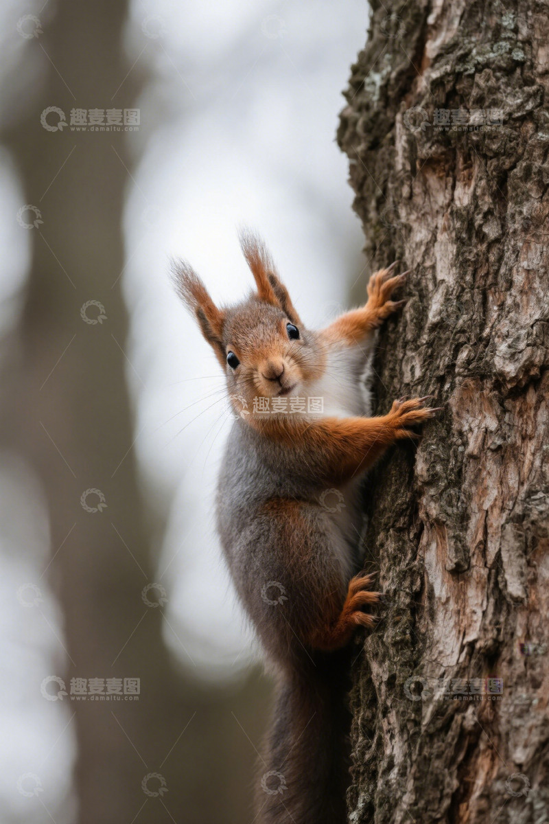 高清大图下载【趣麦麦图】松鼠攀爬树干特写